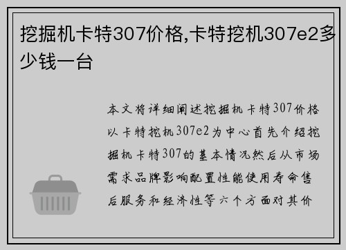 挖掘机卡特307价格,卡特挖机307e2多少钱一台